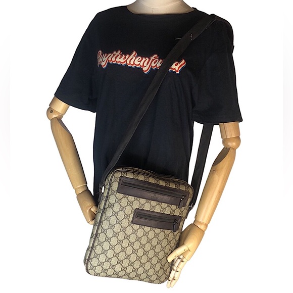 M GUCCI GG Supreme Coated Canvas and Leather Crossbody Messenger Bag VINTAGE - Picture 13 of 17